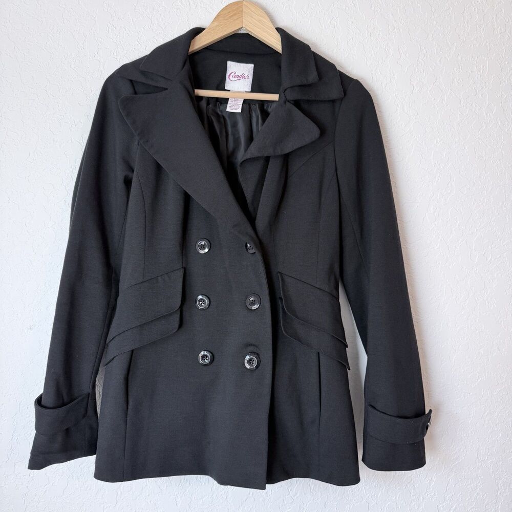 Vintage Candie's Y2K Black Double-Breasted Pea Coat Jacket Size. M